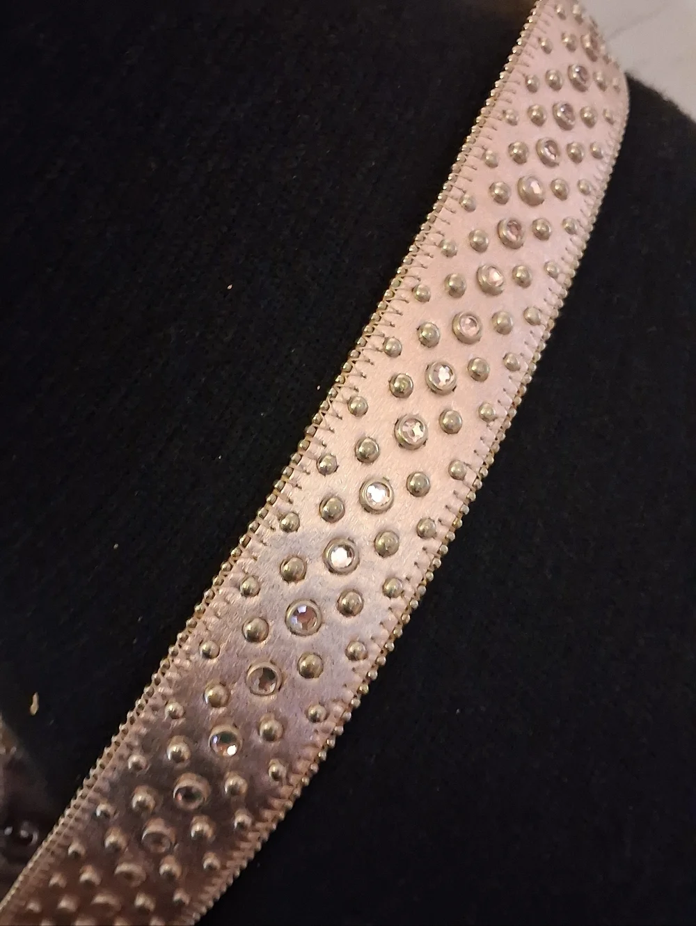 Studded Metallic Rosegold Pink Western Belt with Ornate Buckle 29 To 33 Inches